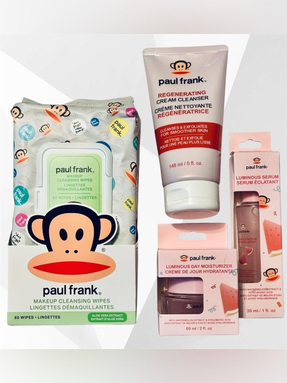 Paul Frank Skin Care Set of: wipes, serum, moisturizer and cream cleanser